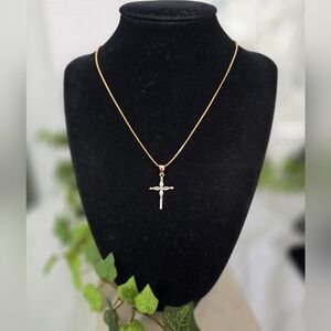 18k Gold Plated Chain with CZ Cross Pendant